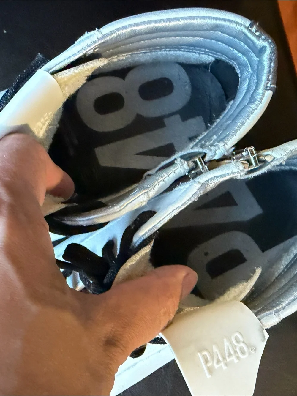 P448 Silver High-Top Sneakers with Black Accents